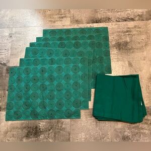 Crate & Barrel Set of 6 Botella Placemats and 6 Matching Napkins in Teal